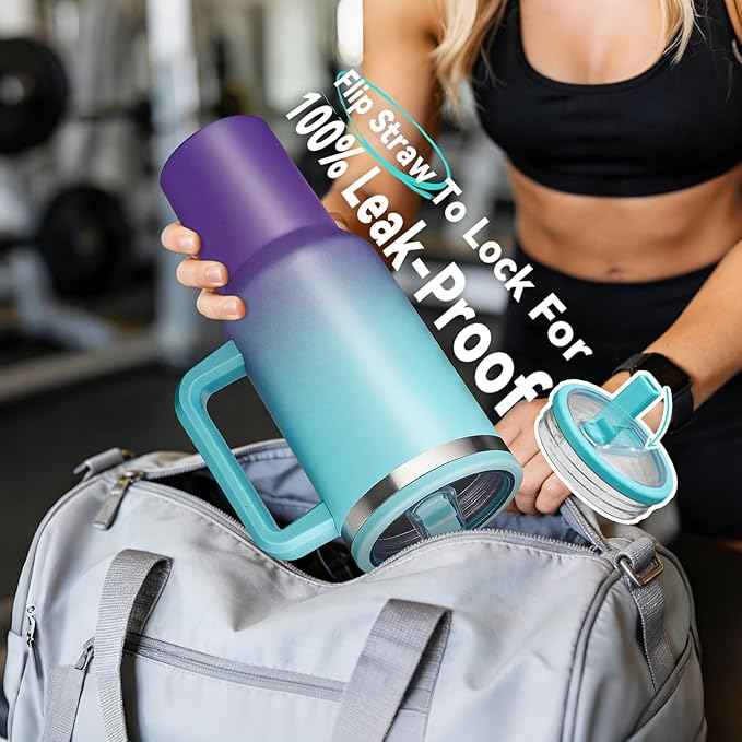 BENZZO 40 oz Tumblers with Handle - Spill Proof Flip Straw Travel Cups 40oz Water Bottle With Handle