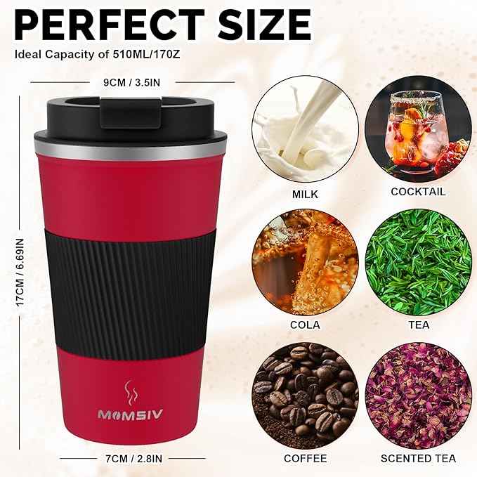MOMSIV 17oz Travel Mug, Insulated Coffee Cup with Leakproof Lid, Vacuum Stainless Steel Double Walled Reusable Tumbler for Hot and Cold Water Coffee and Tea In Travel and Car