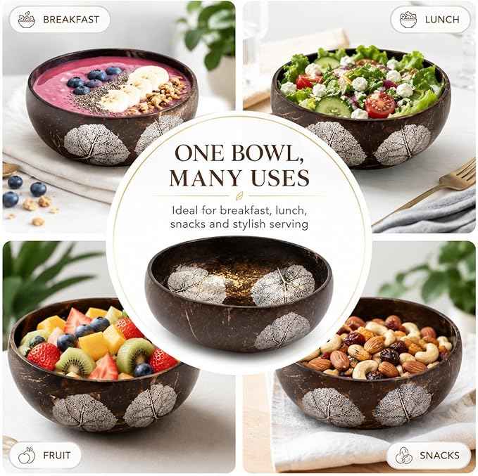 ChezMax Natural Coconut Bowl Mother of Pearl Inlaid Shell Key Bowls for Entryway Table Candy Container Nuts Holder Fruits & Dry Snack Storage Round Handcrafted Bowl for Decoration Yellow