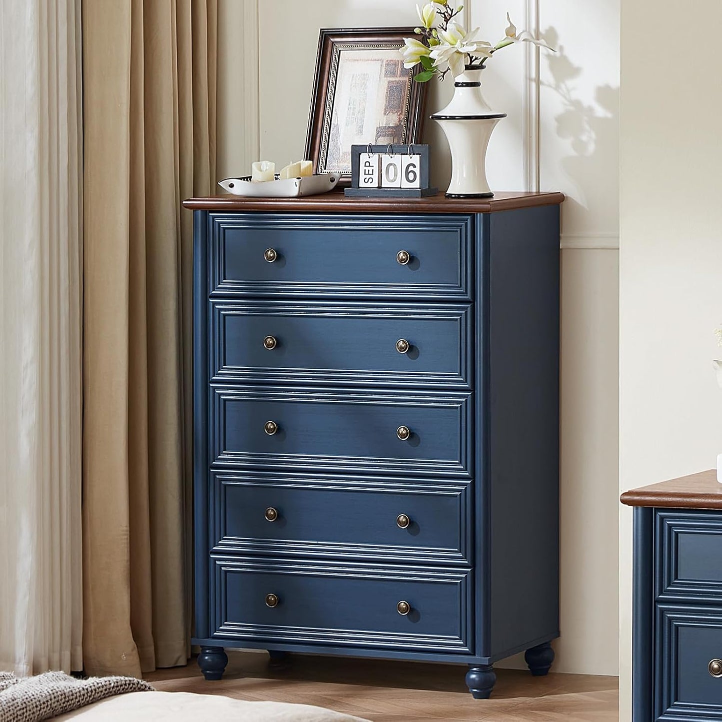 Farmhouse 5 Drawers Dresser for Bedroom, Wood 45" Tall Chest of Drawers, Dresser Rustic Storage Dressers Organizer with Metal Handle Closet for Living Room, Hallway Entryway