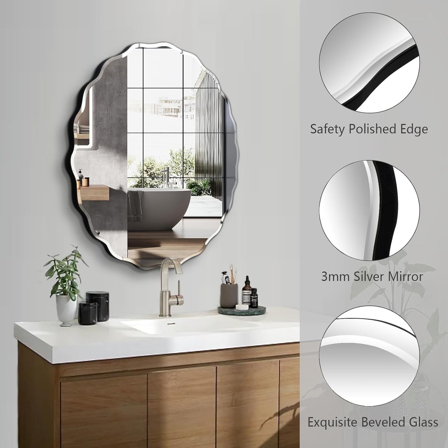 Pregaspor 24x30 Inch Frameless Oval Wall Mirror for Bathroom Sink, Minimalist Bathroom Vanity Mirror with Beveled Edge, Modern Mirrors for Wall Decor Living Room Entryway Bedroom