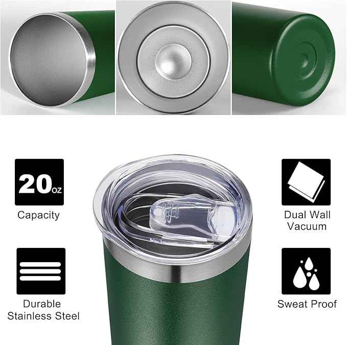 VEGOND Stainless Steel Tumblers Bulk 12 Pack, 20 oz Vacuum Insulated Skinny Tumblers with Lids and Straws, Double Wall Coffee Mug, Travel Water Cup