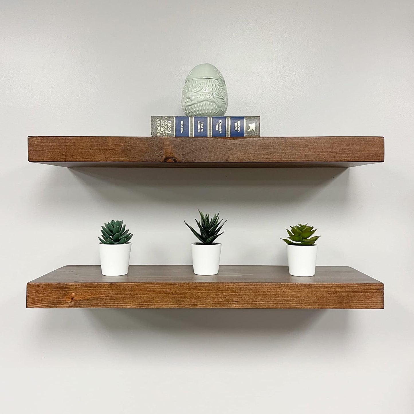 URBANDI, Rustic Floating Shelves, Set of 2, Hidden Bracket, Solid Wood, Heavy Duty, Wall Mounted Shelves, (Dark Brown, 12Wx8D)