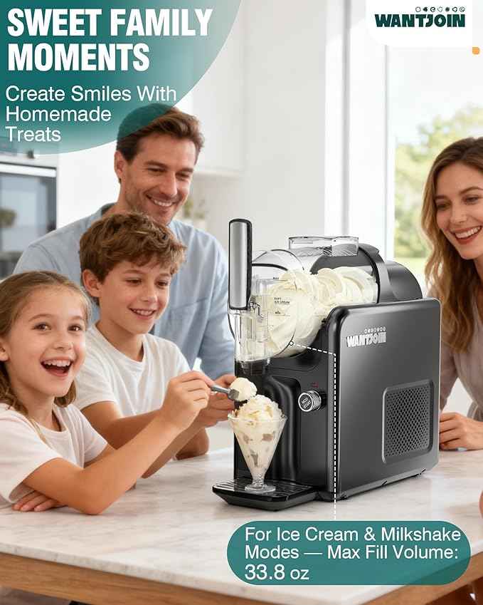 WantJoin 2-in-1 Slushie Machine – 72 oz Black Frozen Drink Machines with 6 Preset Modes, No Ice Needed, Quiet and Simple Knob Operation, Frozen Drink Maker for Ice Cream, Margarita & Slushy