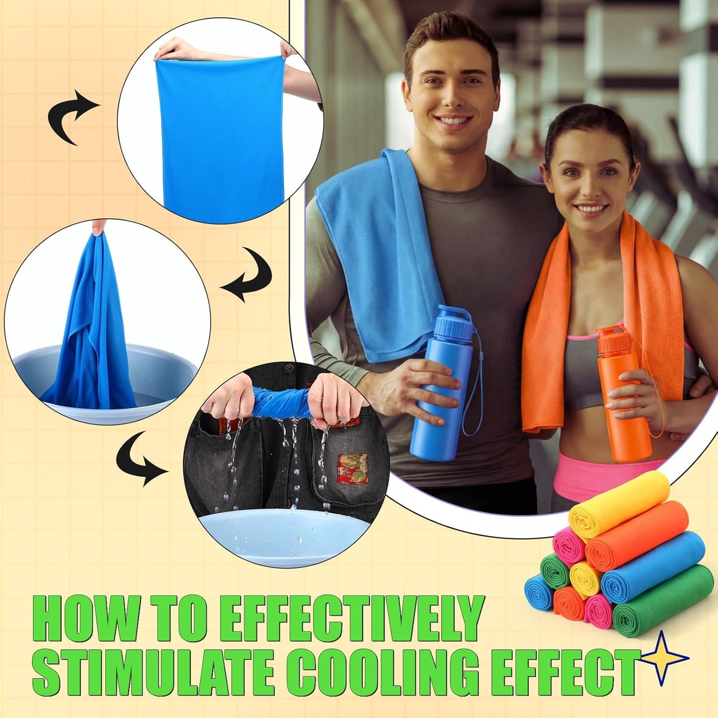 Reallnaive 24 Pcs 17 oz Plastic Water Bottles Bulk and Cooling Towel Set Reusable Gym Sport Colorful Water Bottles 40"x12" Breathable Ice Cooling Towels for Team Sport Travel Summer Gift