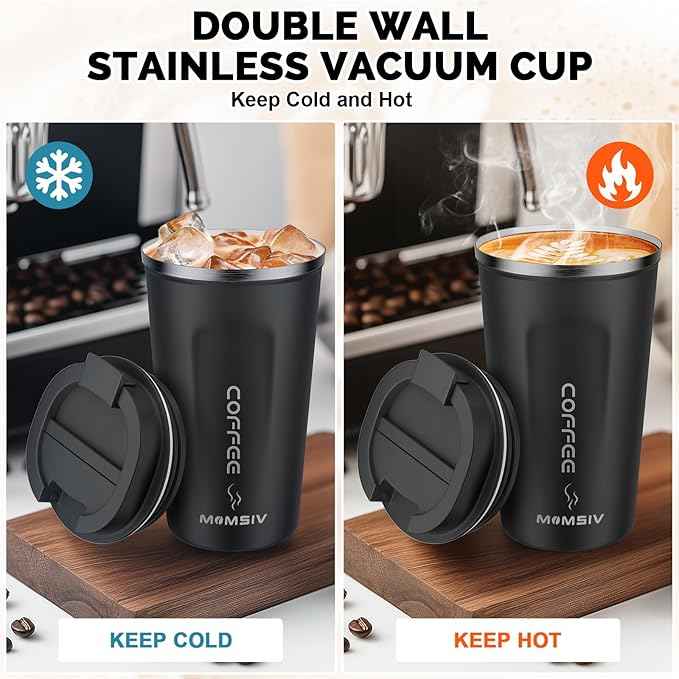 MOMSIV 17oz Travel Mug, Insulated Coffee Cup with Leakproof Lid, Vacuum Stainless Steel Double Walled Reusable Tumbler for Hot and Cold Water Coffee and Tea In Travel and Car