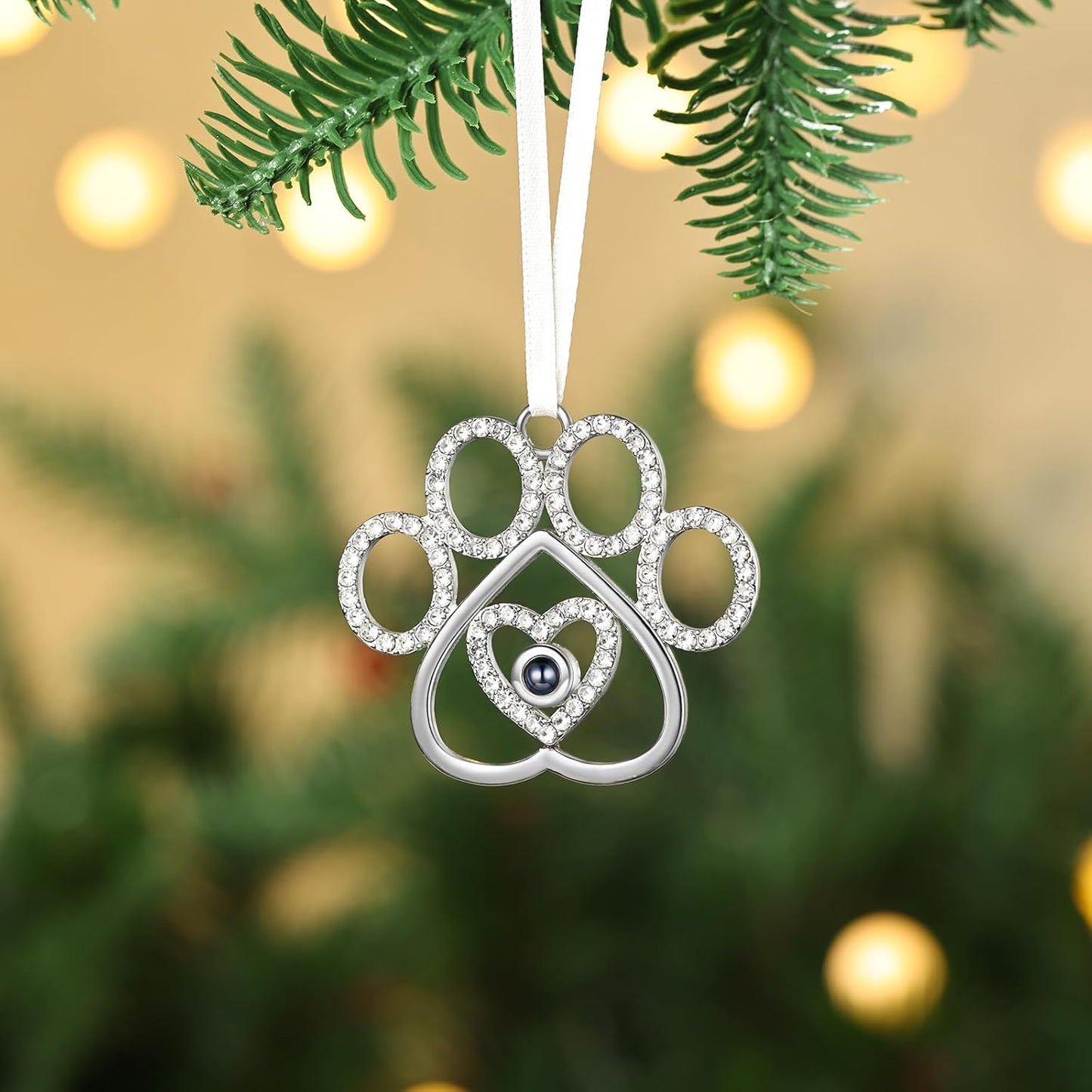 Personalized Photo Ornament for Christmas Tree, Custom Picture Inside Projection Pendant Ornament, 2025 New House Xmas Party Decoration, Memorial Gifts (Paw)