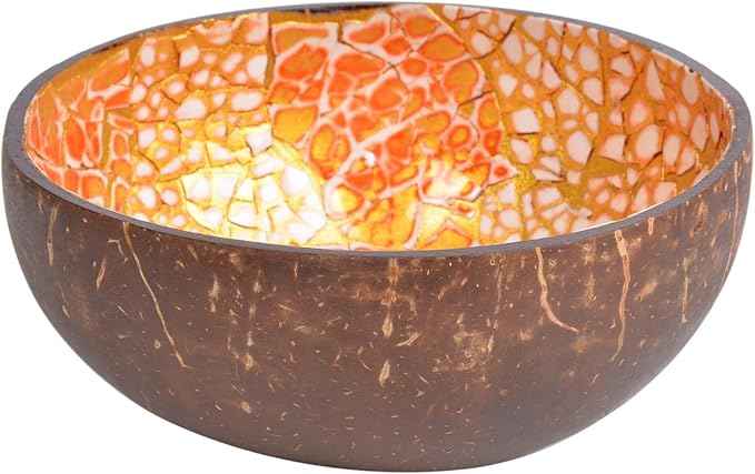 ChezMax Natural Coconut Bowl Mother of Pearl Inlaid Shell Bowls Key Bowl for Entryway Table Candy Container Nuts Holder Fruits & Dry Snack Storage Bowl Round Handcrafted Bowl for Decoration