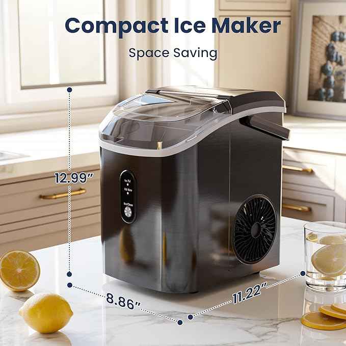 Antarctic Star Nugget Ice Makers Countertop with Auto-Cleaning, 35lbs/Day, Portable Sonic Ice Machine with Handle, Basket and Scoop for Home/Kitchen/Office/Camping(Stainless Steel Black)
