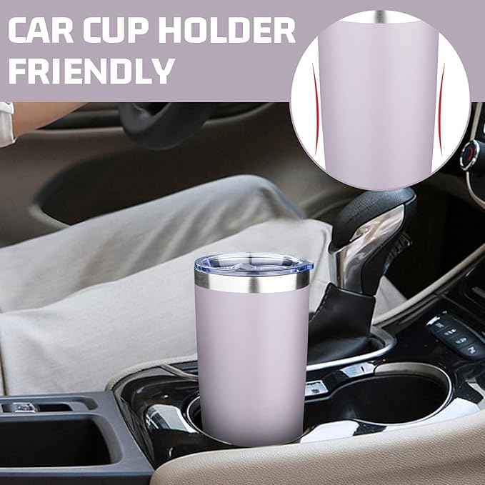 20oz Tumbler with Lid Double Wall Vacuum Insulated Travel Coffee Mug Stainless Steel Thermal Cup Powder Coated Sturdy Coffee Tumbler Bulk for Hot and Cold Beverages(Purple-Blue-Lavender-Yellow,4)