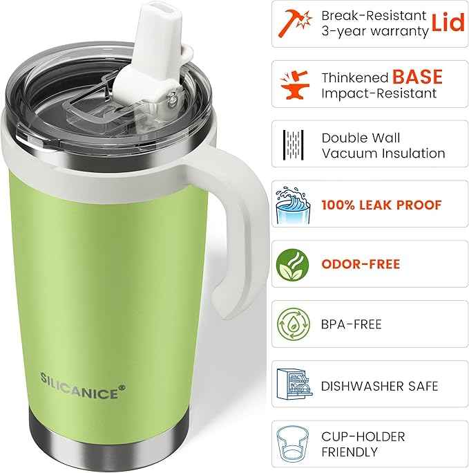 For Iced Coffee & Smoothies – Never Drink from a Moldy Lid Again: 20oz Hygienic Tumbler, 100% Leakproof Lid & Removable Foldable Spout. Reinforced Base, Fits Cup Holders - KeyLime