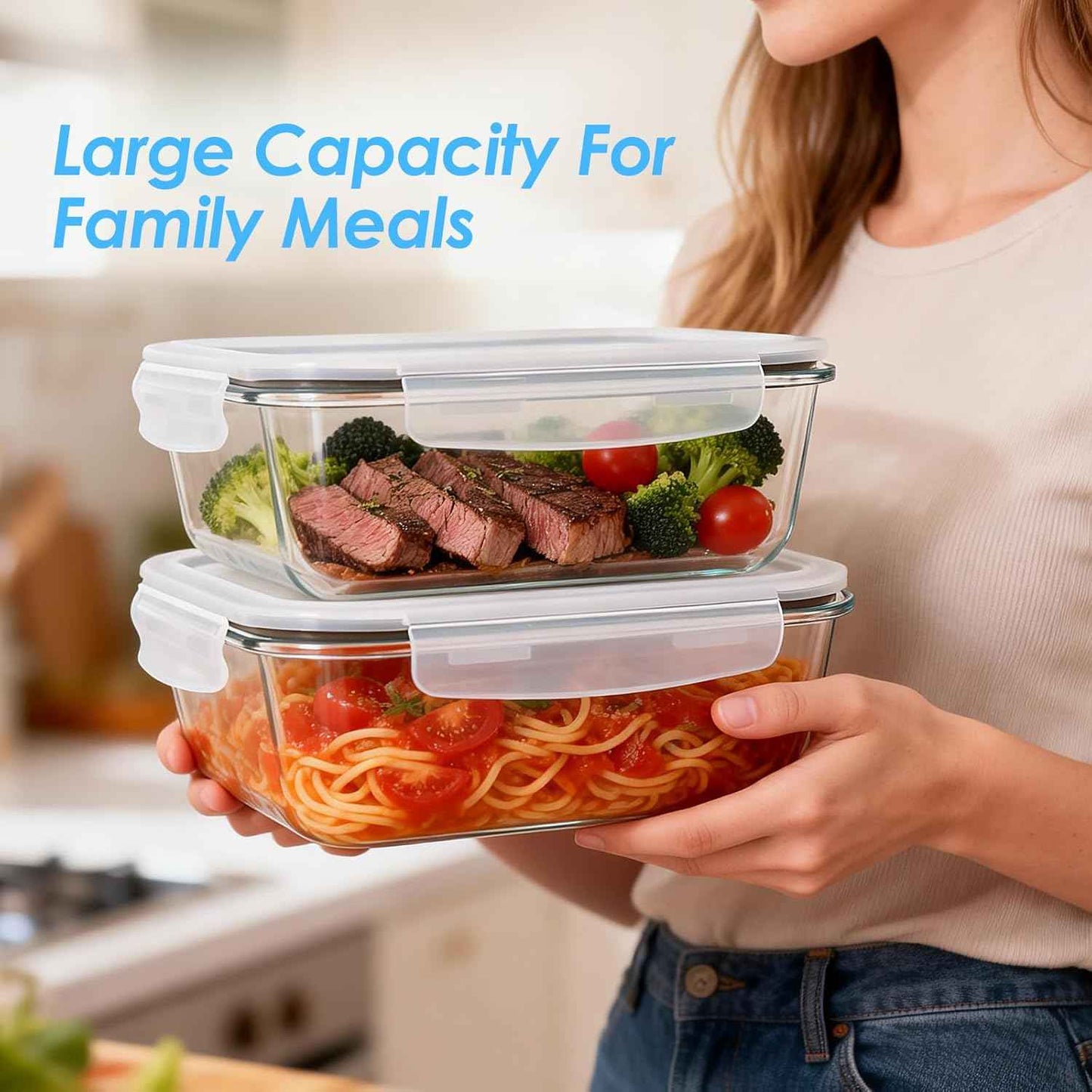 2 Pack 78 Oz / 9.8 Cups Large Glass Food Storage Containers with Lids, Borosilicate Glass Meal Prep & Baking Containers, Airtight Leakproof, Microwave Oven Freezer Dishwasher Safe, BPA Free