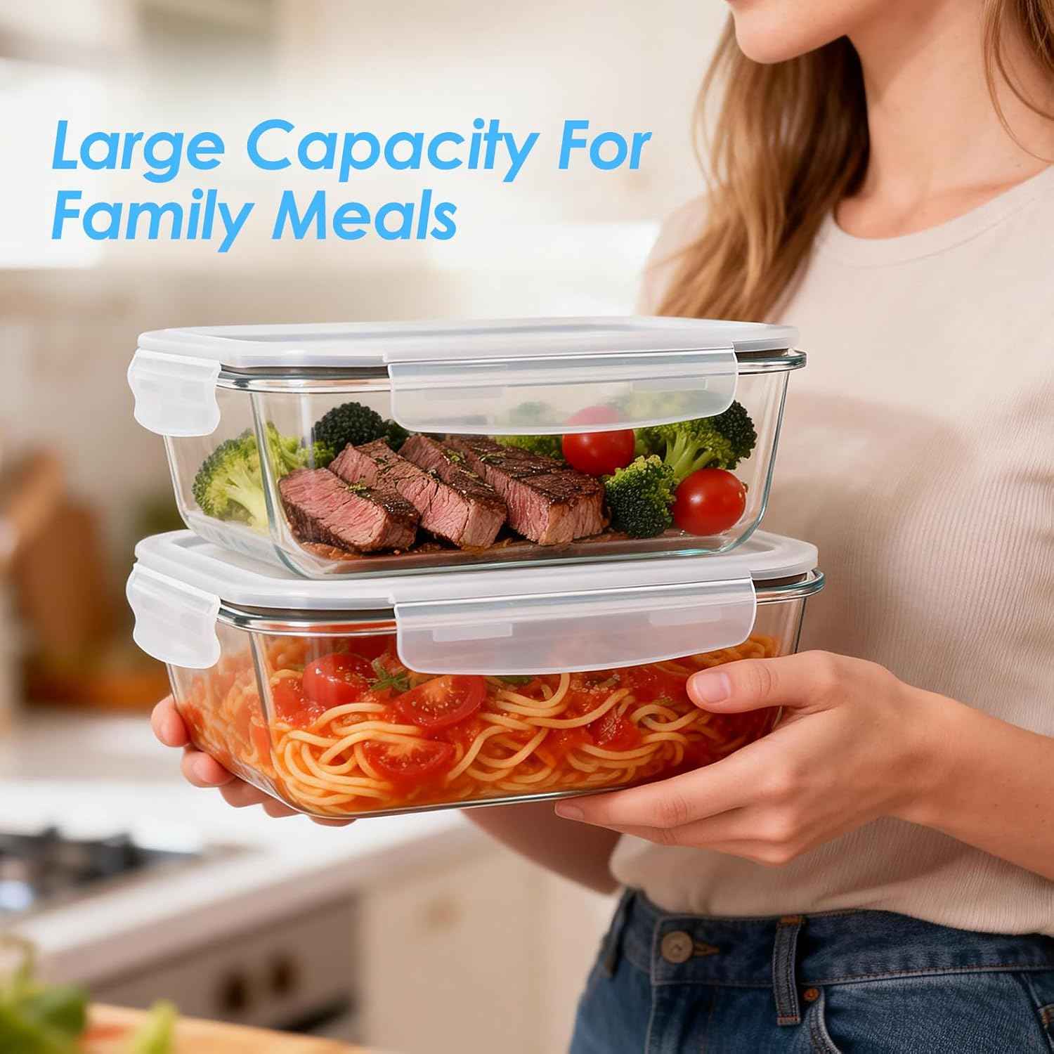 2 Pack 78 Oz / 9.8 Cups Large Glass Food Storage Containers with Lids, Borosilicate Glass Meal Prep & Baking Containers, Airtight Leakproof, Microwave Oven Freezer Dishwasher Safe, BPA Free