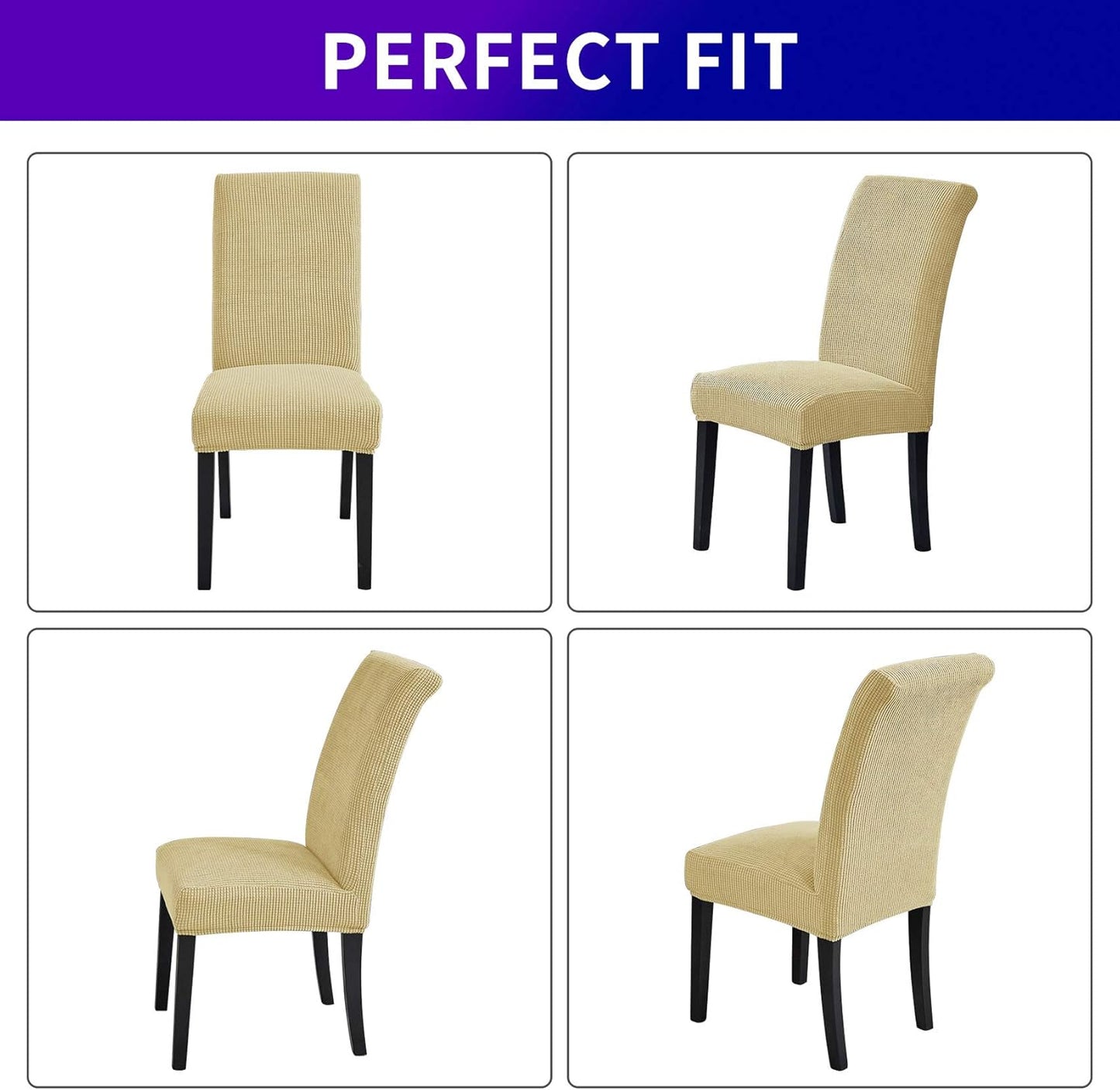 Howhic Stretch Chair Covers for Dining Room Set of 2, Removable Washable Dining Room Chair Covers, Dining Chair Slipcovers Seat Protector, Great Decoration for Home and Banquet (Champagne, 2 Pack)