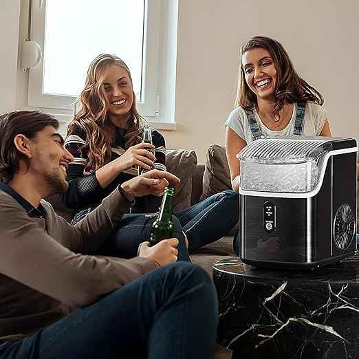 Antarctic Star Nugget Ice Makers Countertop, Portable Ice Machine with Ice Scoop & Basket, 34Lbs/24H, Self-Cleaning, One Click Operation for Camping/RV/Party (Stainless Steel Black)
