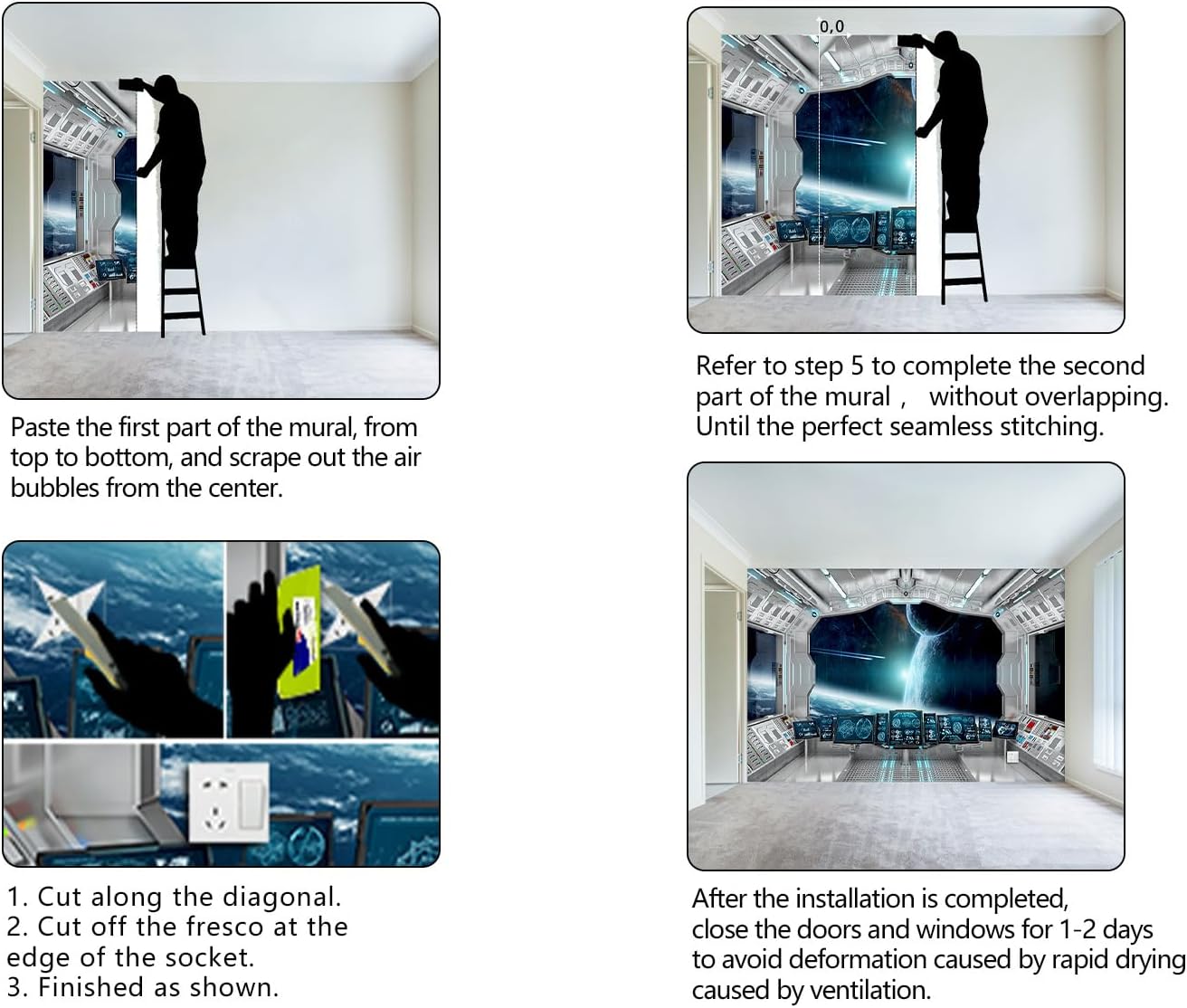 Galaxy Spaceship Bathroom wallpeper Living Room Bedroom Ceiling Wall Mural - 137"x96" (Not Peel and Stick)