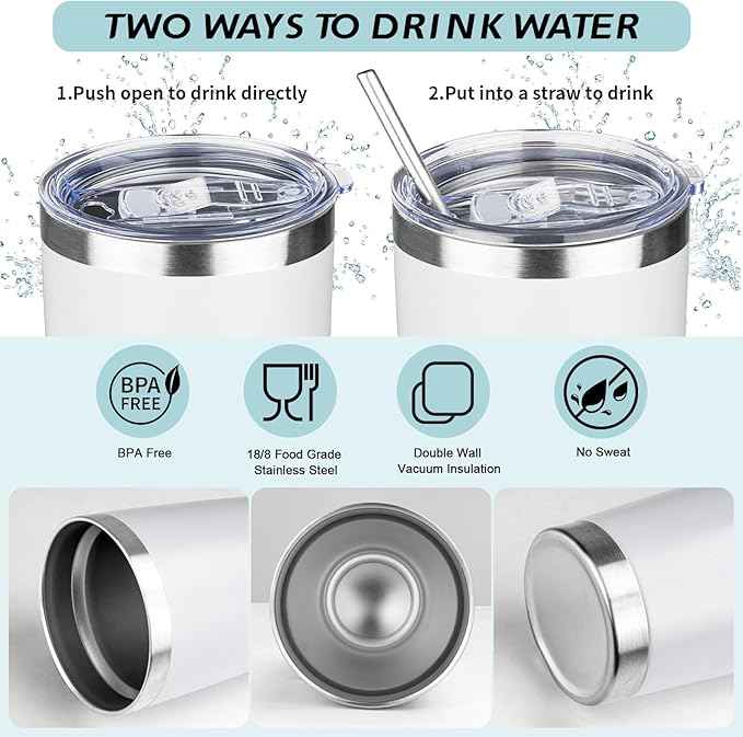 20oz Tumbler with Straw and Brush, Stainless Steel Vacuum Insulated tumbler, Double Wall Insulated Coffee Tumbler for Outdoor, Home, Travel,Office (White,1pcs)