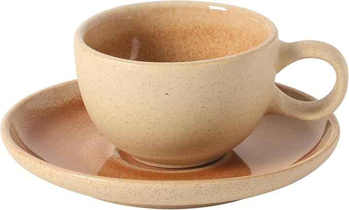 Gibson Elite Manila Bay 8-Piece Stoneware 5 oz Cup and Saucer Set, Reactive Glaze Espresso & Coffee Cups with Saucers, Assorted Colors