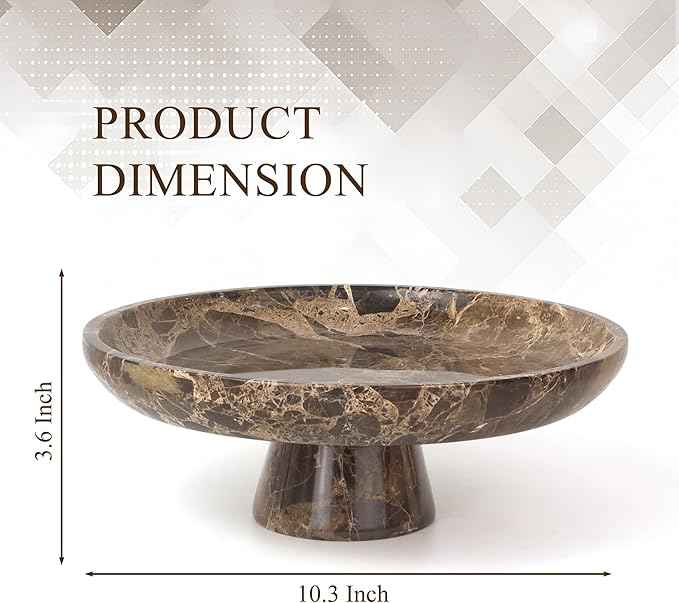 YMXYJM Natural Marble Fruit Bowl for Kitchen Counter 10.2", Large Decorative Bowl Pedestal for Home Decor, Fruits Holder For Dining Table, Brown