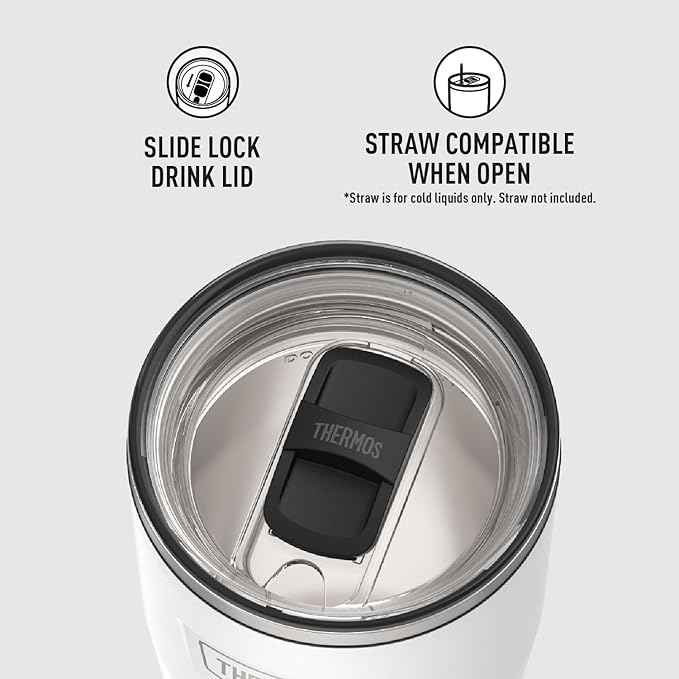 THERMOS ICON SERIES, Stainless Steel Cold Tumbler with Slide Lock, 24 Ounce, Snow