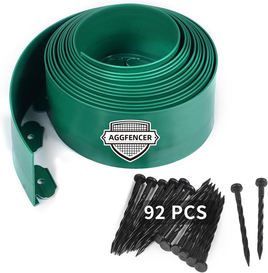 4 in x 50 Ft Garden Landscape Edging, No Dig Garden Edging Border Kit with 92 Pcs Spikes for Flower Bed Lawn Yard Grass Green