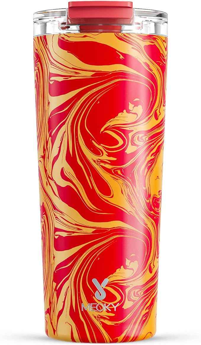 Meoky 24 oz Travel Coffee Mug with Leak-proof Lid, Stainless Steel Insulated Coffee Tumbler, Keeps Hot for 8 Hours or Cold for 24 Hours, Fits in Car Cup Holder (Lava Swirl)