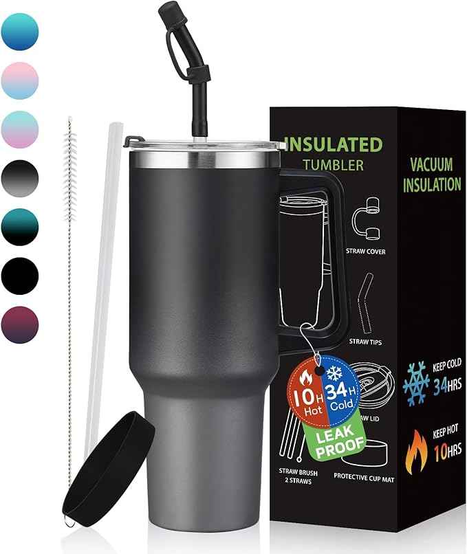 40 oz Insulated Tumbler for 100% Leak Proof, Stainless Steel Reusable Cups with Lids and Straws, Double Wall Vacuum Coffee Travel Mug Gift for Family Friends Teachers, Dishwasher Safe, BPA Free