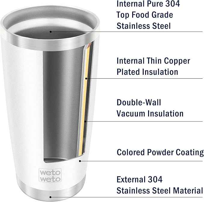 WETOWETO 20oz Tumbler, Stainless Steel Vacuum Insulated Coffee Travel Mug, Double Wall Powder Coated Insulated Coffee Mug Travel Mug with Lid Thermal Cup for Outdoor, White, 6 Pack