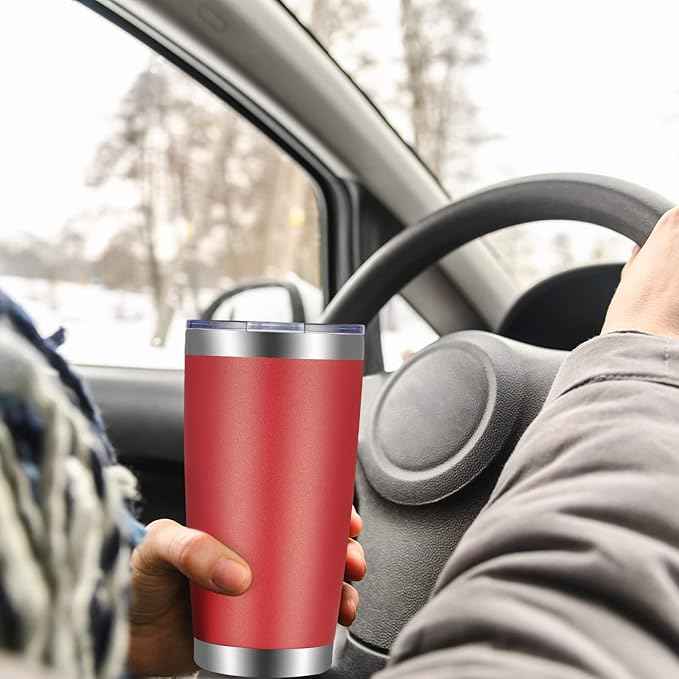 VEGOND 20oz Tumbler with Lid and Straw Stainless Steel Tumbler Cup Vacuum Insulated Double Wall Travel Coffee Mug Powder Coated Coffee Cup, Red, 1 Pack