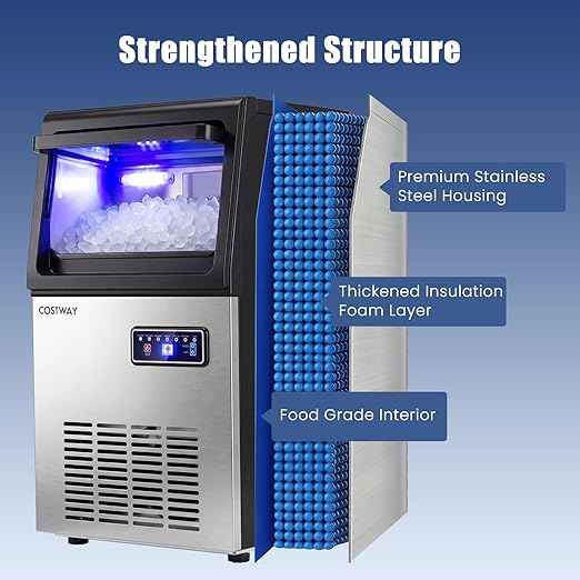 COSTWAY Commercial Nugget Ice Maker Machine, 90 Lbs/24H Chewable Pellet Ice, 10 Lbs Storage Bin, Self-Cleaning, Under Counter Soft Sonic Ice Machine for Office Kitchen Bar Cafe, Stainless Steel