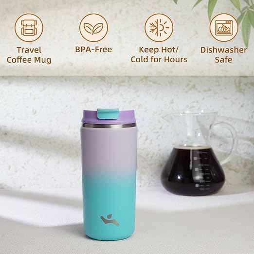 Konokyo Tumbler with Lid, 12 oz Travel Coffee Mug Double Wall Vacuum Stainless Steel Thermal Metal Cup Insulated Water Bottle,Lavender Green