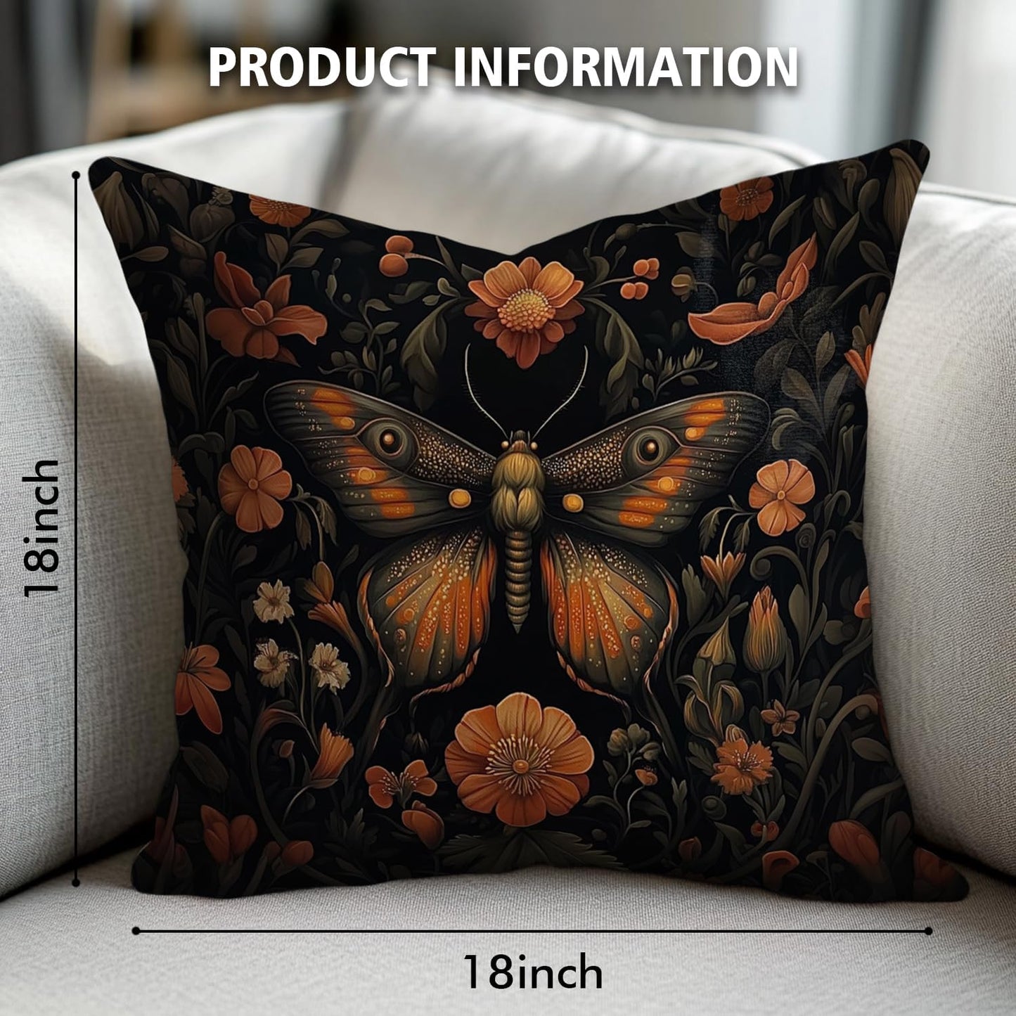 William Morris Abstract Vintage Floral Velvet Butterfly Design Throw Pillow Covers Home Decor, Retro Art Deco Pillowcase Cushion Cover for Bed Sofa Living Room, Square 18x18inch (Orange-Butterfly)