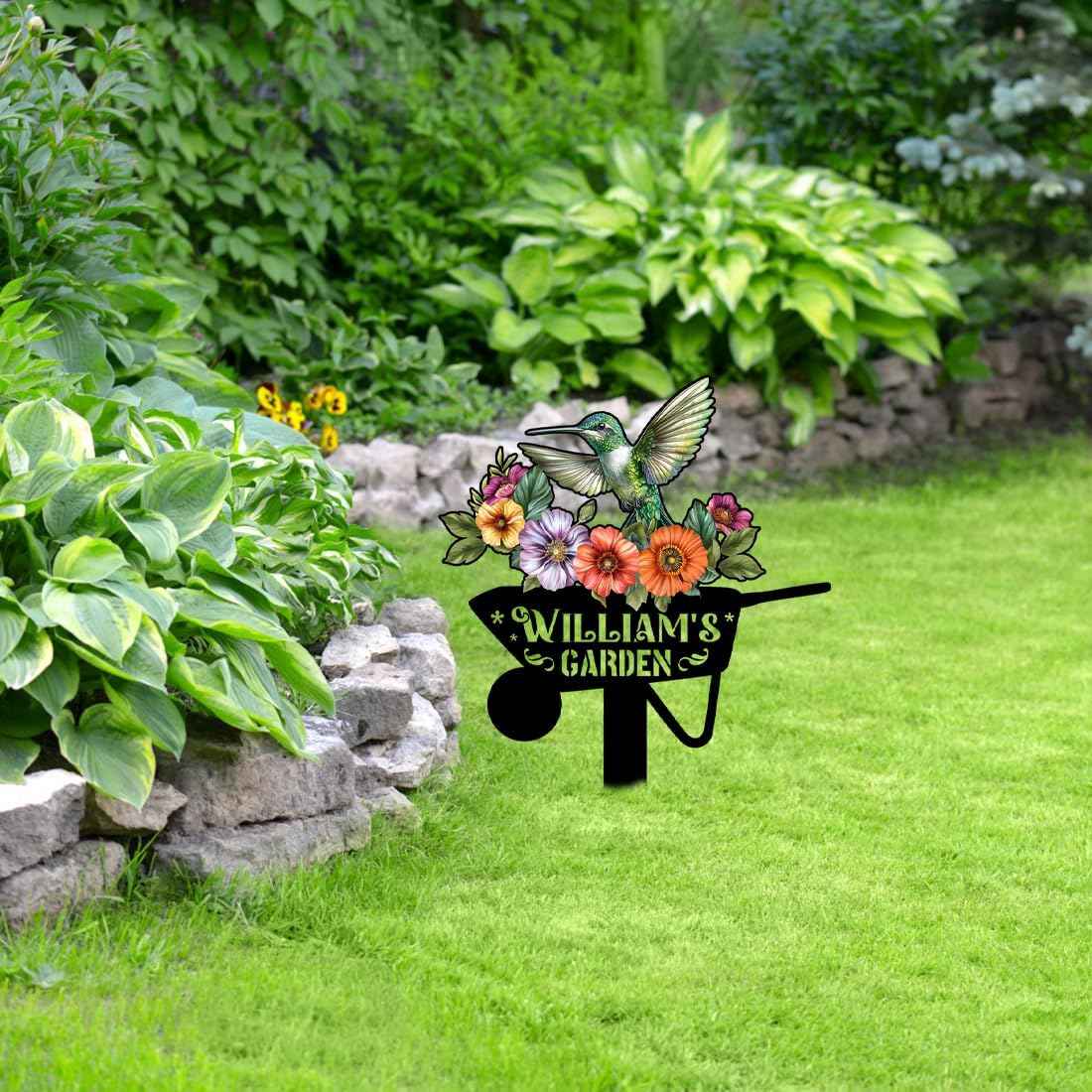 Personalized Hummingbird Bird Flowers Garden Sign Metal Garden Markers Stake Loss of Colorful Flowers Bird Garden Decor Sign Outdoor Plaque Memory Yard Art Stake Customized Garden Sign with Stakes