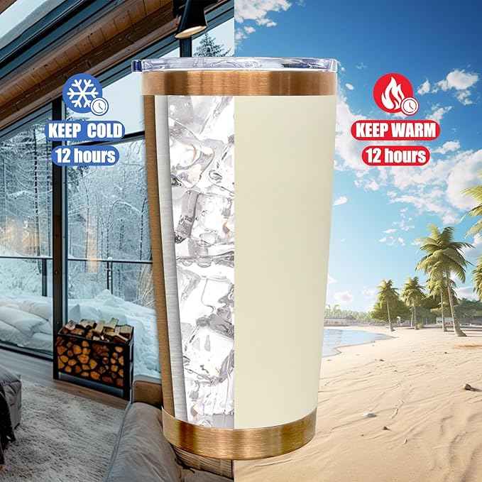 20 oz Tumbler Bulk 12 Pack Stainless Steel Tumbler with Lid and Straw, Double Wall Vacuum Insulated Travel Coffee Mug for Laser Engrave, Powder Coated Cup for Hot and Cold Drinks (Cream,12 pack)