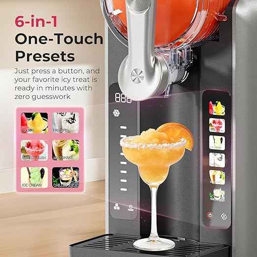 Slushie Machine for Home, No Ice Needed Frozen Drink Maker with Auto-Clean, LED Display, Perfect for Margaritas, Frappés, Milkshakes and More, Family Gatherings & Home Bar, Grey, 1 Pack+6 Modes