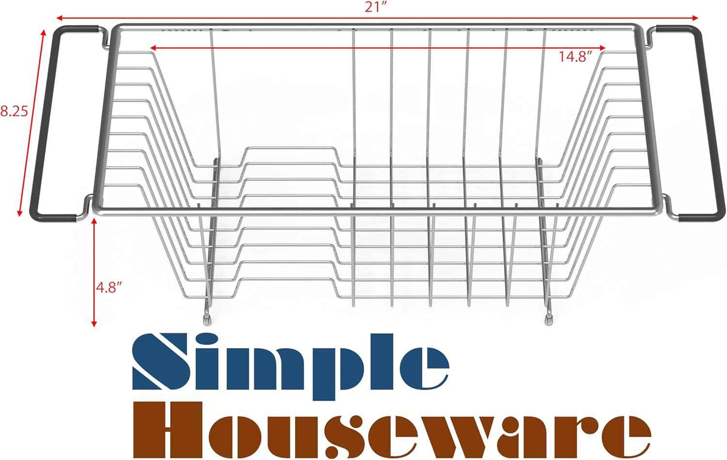 Simple Houseware Over Sink Counter Top Stainless Steel Dish Drainer Drying Rack, Chrome