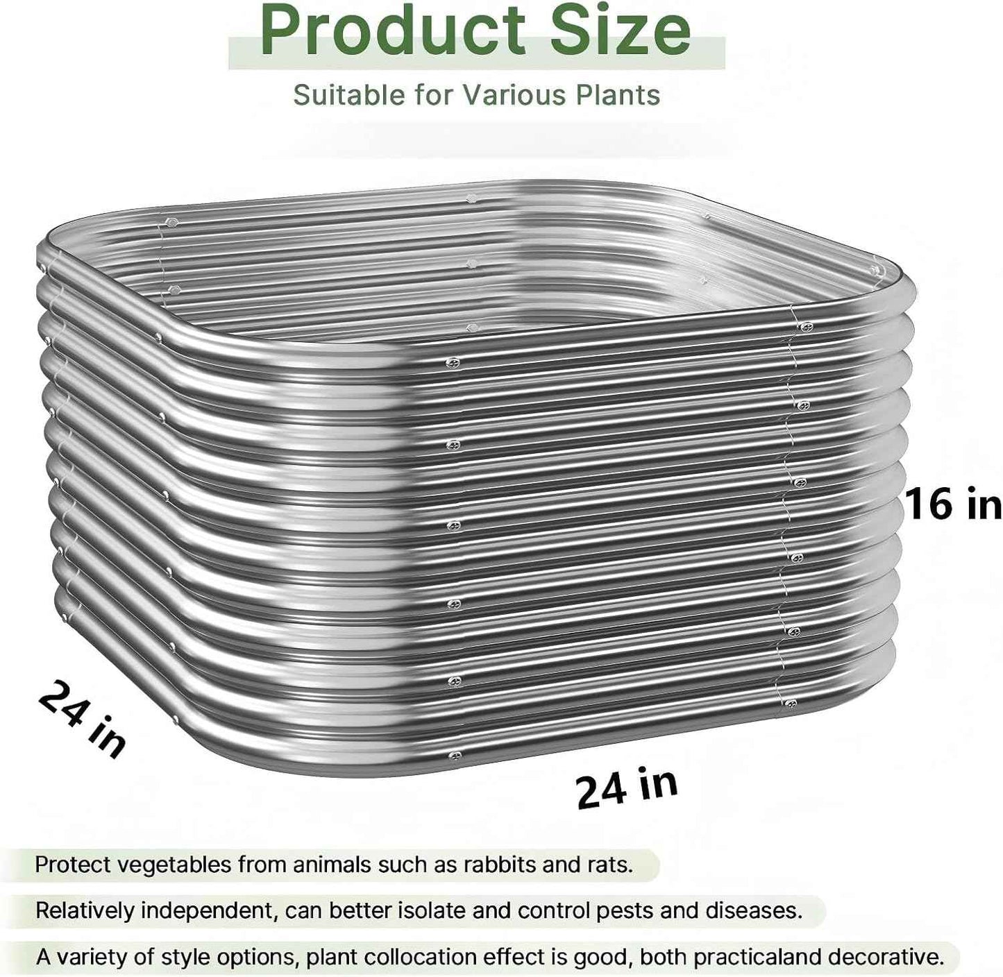 2pcs Tall Galvanized Raised Garden Bed Outdoor, Metal Raised Beds for Vegetables, Above Ground Garden Box for Flower, Steel Garden Bed for Gardening - 2FT