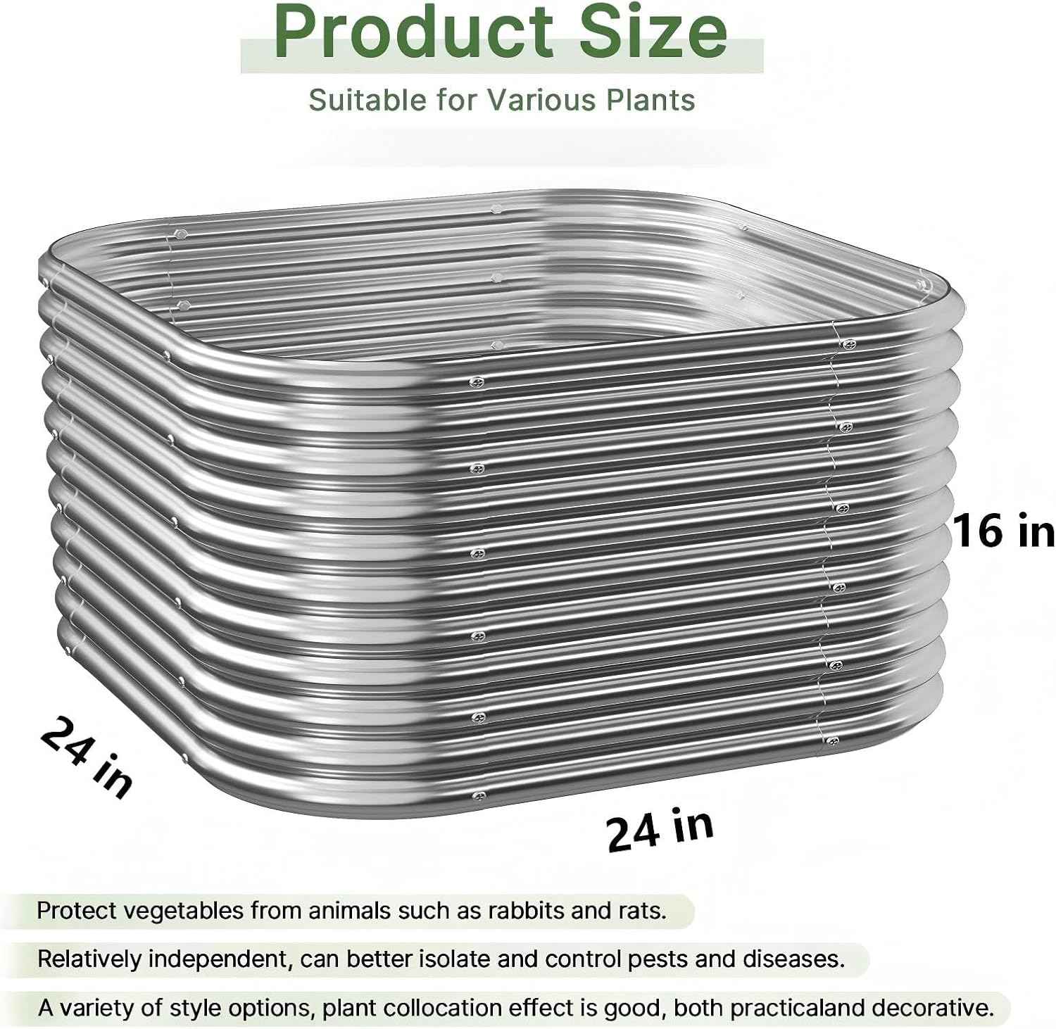 2pcs Tall Galvanized Raised Garden Bed Outdoor, Metal Raised Beds for Vegetables, Above Ground Garden Box for Flower, Steel Garden Bed for Gardening - 2FT