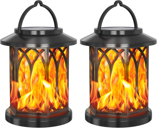 Solar Lanterns Outdoor, Flickering Flames Outdoor Solar Lights Hanging Lanterns Waterproof Decoration Lighting for Garden,Tree,Table (2 Pack)