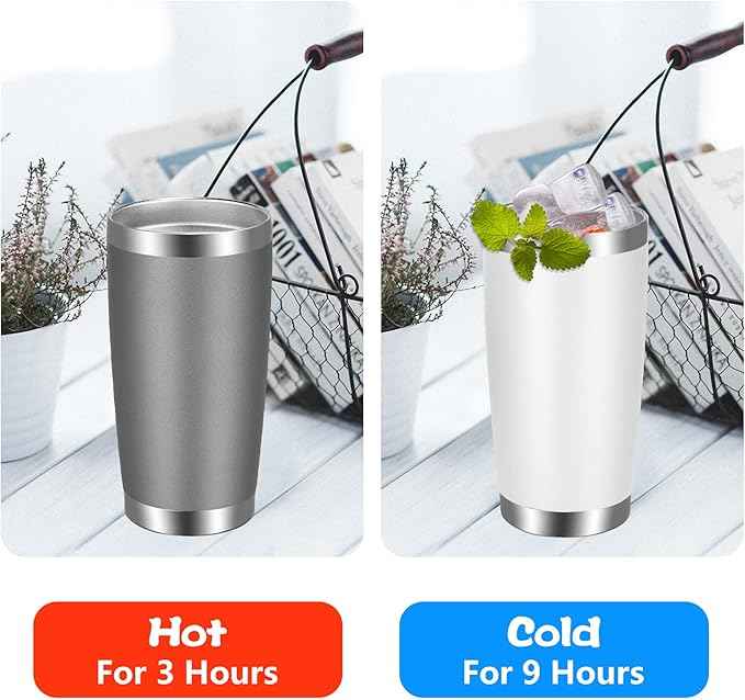 VEGOND 20oz Tumbler with Lid and Straw Stainless Steel Tumbler Cup Bulk Vacuum Insulated Double Wall Travel Coffee Mug Powder Coated Coffee Cup, White, 6 Pack