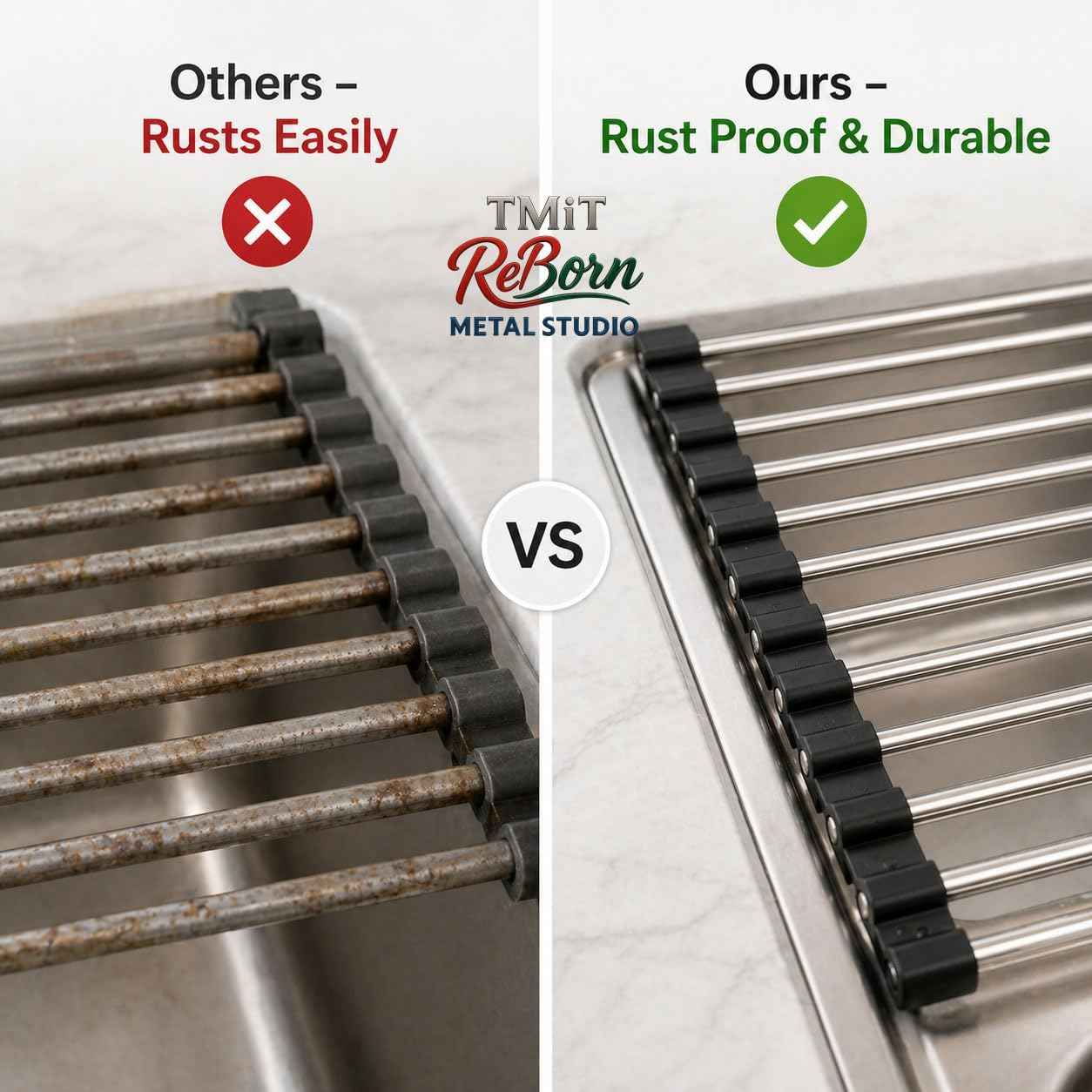 Over the Sink Roll Up Dish Drying Rack – Stainless Steel Collapsible Dish Drainer, Kitchen Sink Organizer for Counter & Sink, 17.7" x 15.7
