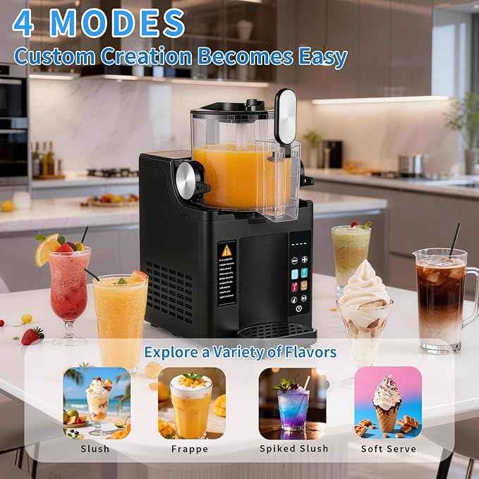 Slushie Machine& Soft Serve Ice Cream Maker, Slushie Machine for Home,Frozen Drink Machine, No Ice Needed, Self Cleaning Slushy Machine, Perfect for Milkshake, Frozen Margaritas, Cocktail and More