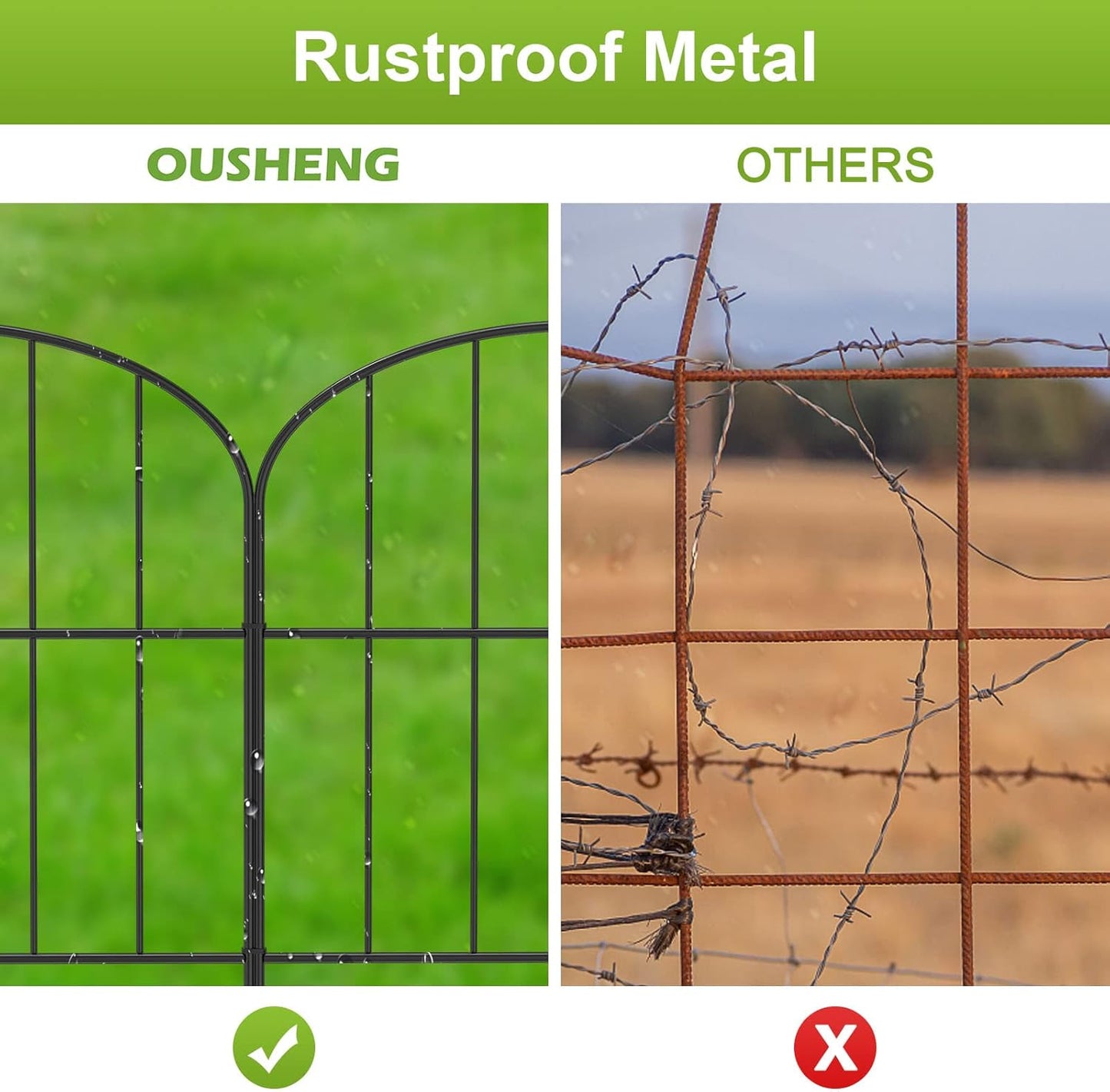 OUSHENG Small Decorative Garden Fence, 10ft (L) x 16.5in (H) Fencing, Rustproof Metal Wire Panel Border Animal Barrier for Dog, Flower Plant Edging for Yard Backyard Outdoor, Arched