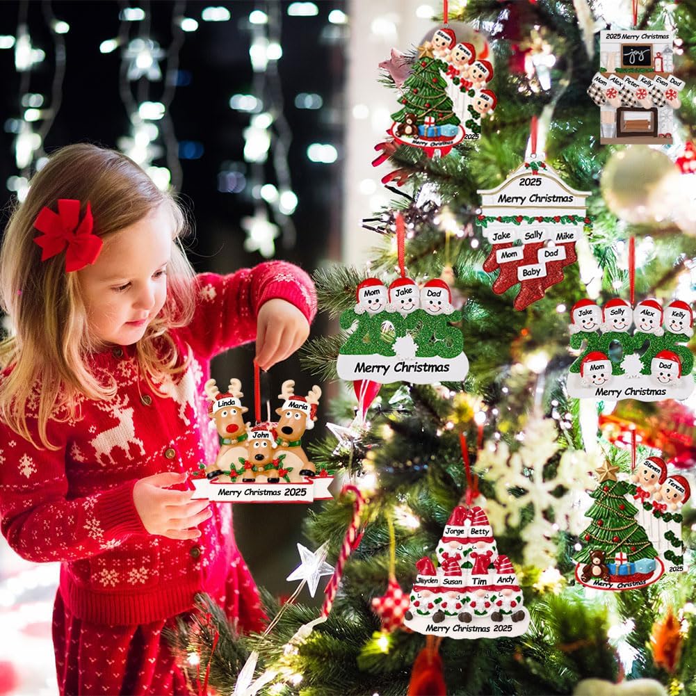 Personalized Christmas Ornaments 2025 Family of 2/3/4/5/6 Custom Christmas Snowman Ornament with Names Customized Family Ornaments for Christmas Tree Decoration Customized Gifts, Family of 6