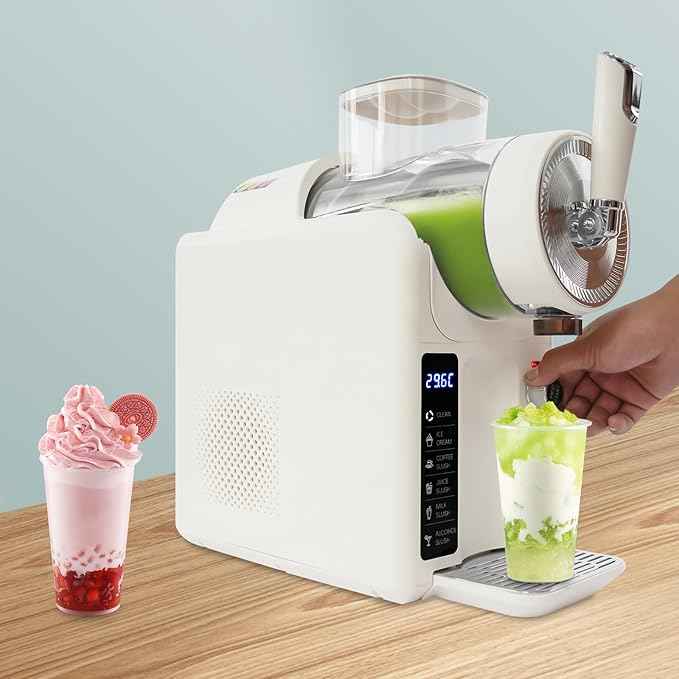 Slushie Machine, 185W Commercial Grade Frozen Drink Maker with 5 Modes + Self-Cleaning, 0.48Gal Capacity for Milkshakes Ice Cream Slushies, Home Party Restaurant Bar Use (Beige)