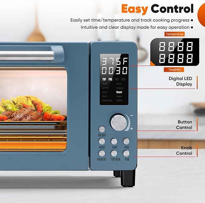 Nuwave Bravo Pro Convection Air Fryer Toaster Oven Combo, 2025 New and Improved, 10-in-1, 50°-450°F Temp Controls, Quick & Even Crisp Technology, 21Qt Capacity, Cozy Blue, PFAS Free