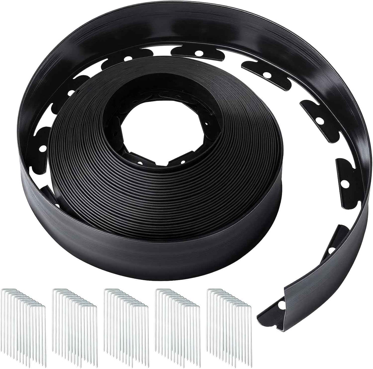 GOTGELIF Landscape Edging Border Kit No Dig, 3'' x 100FT, Black Garden Edging with 110 U-Shaped Nails for Lawn, Flower Beds, and Yard Borders