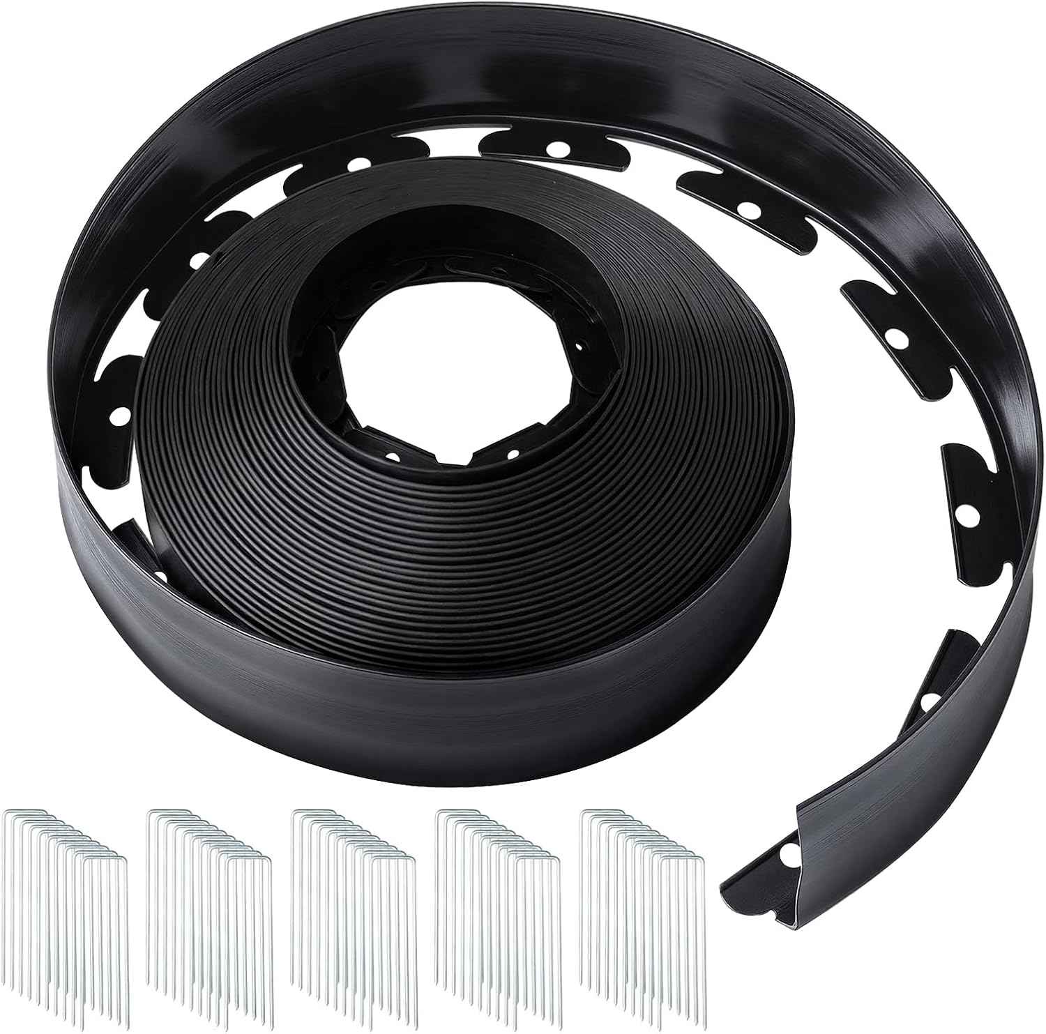 GOTGELIF Landscape Edging Border Kit No Dig, 3'' x 100FT, Black Garden Edging with 110 U-Shaped Nails for Lawn, Flower Beds, and Yard Borders