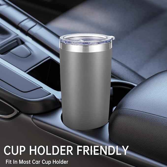 20 oz Tumbler Stainless Steel Tumblers with Lid Double Wall Vacuum Insulated Coffee Mug 20oz Powder Coated Cup for Hot and Cold Drinks, Gray, 1 pack