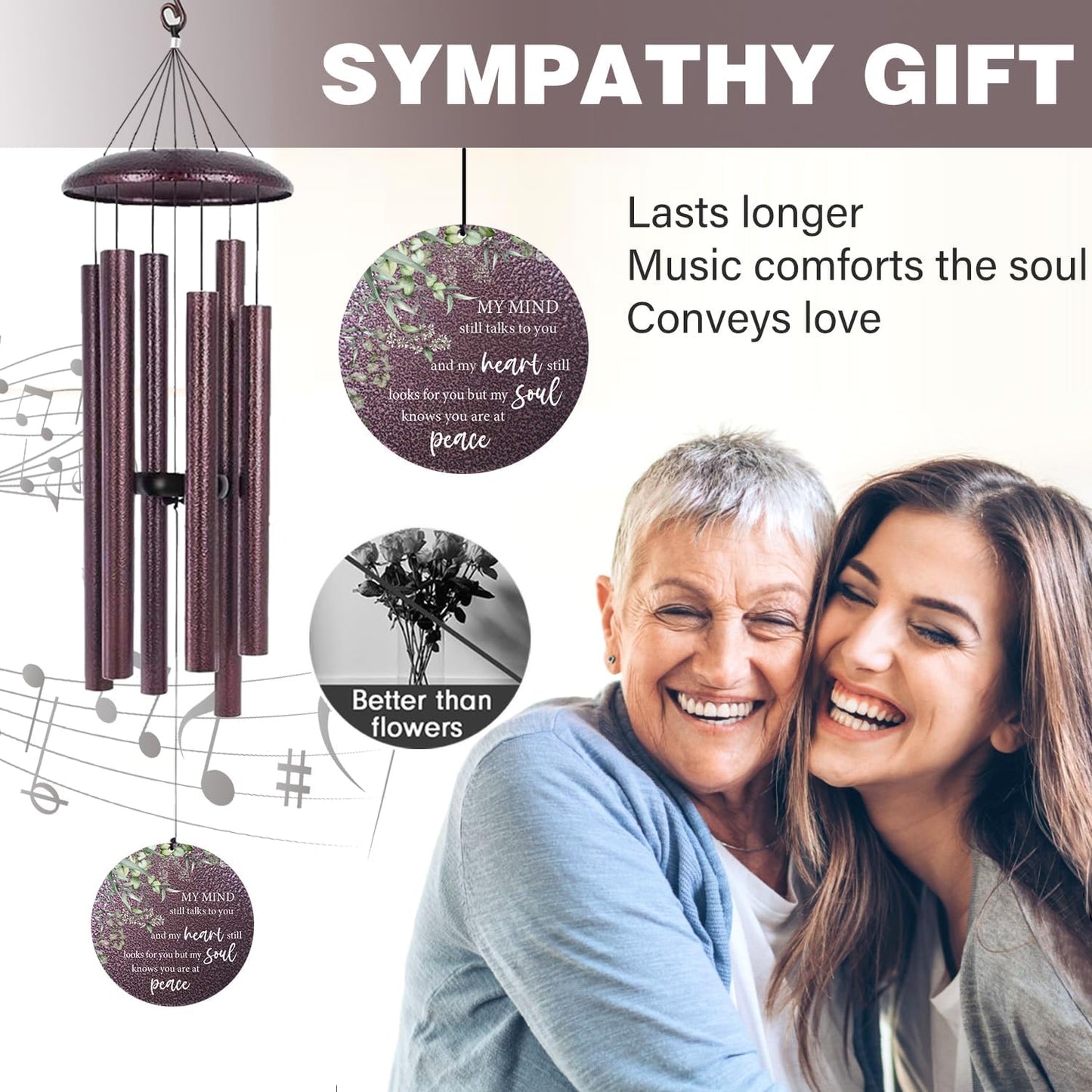 ASTARIN 36" Large Deep Tone Personalized Sympathy Wind Chimes, Memorial Wind Chime for Loss of Mother Father Loved One, Bereavement Gifts Decor Outdoor Patio Garden Graveyard